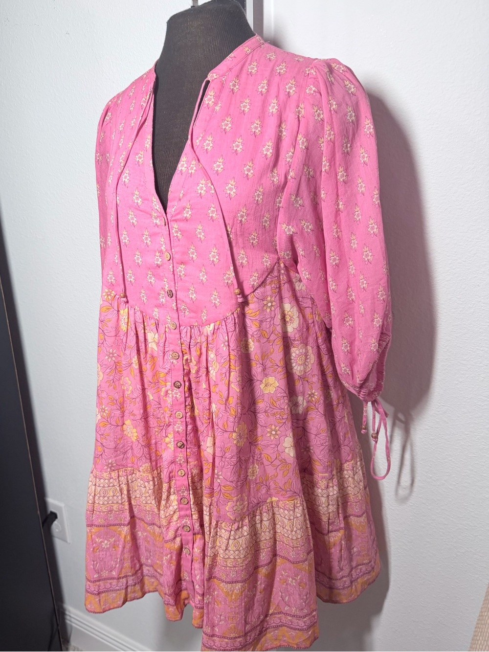 Spell & The Gypsy Collective Pink Floral Boho Mini Dress Size Small - Picture 6 of 12